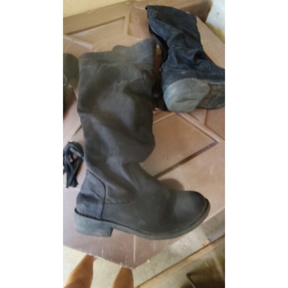 Women's sz 9.5 DIBA Black Scrunch Mid Calf zip-up boots heels Faux suede - Picture 9 of 9